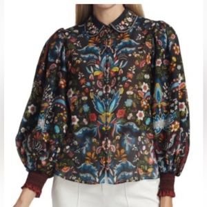 Alice & Olivia “APRIL” embroidered Floral Blouse Sz M Retail $375